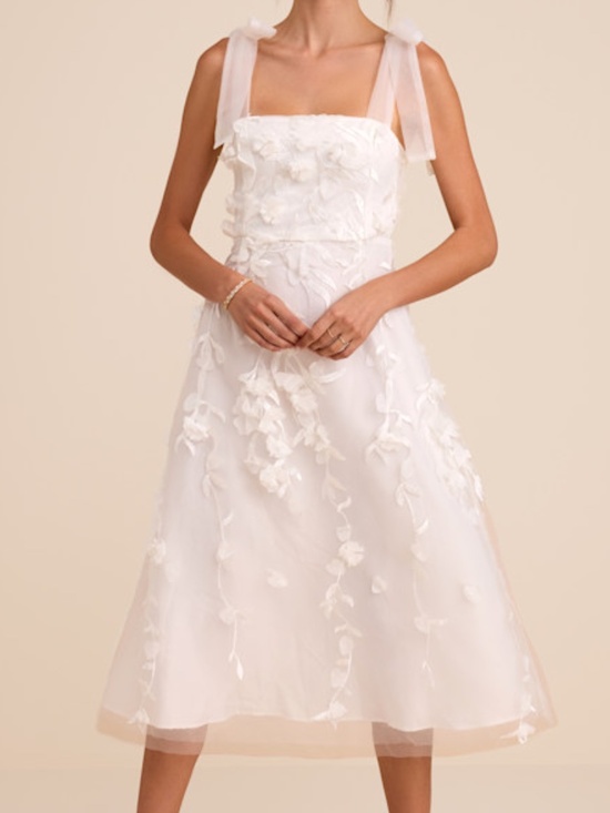Lulus Dresses & Skirts - Lulus Effortlessly Sweet White Tulle 3d Floral Tie-strap Midi Dress - Size M